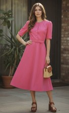 Women's Vtg NOS 70s 80s California Looks Pink Dress Sz 16P New USA