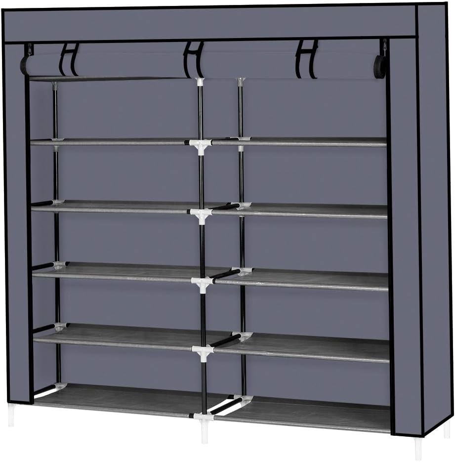 6-Tier Free Standing Shoe Rack with Dustproof Cover and Storage Cubby