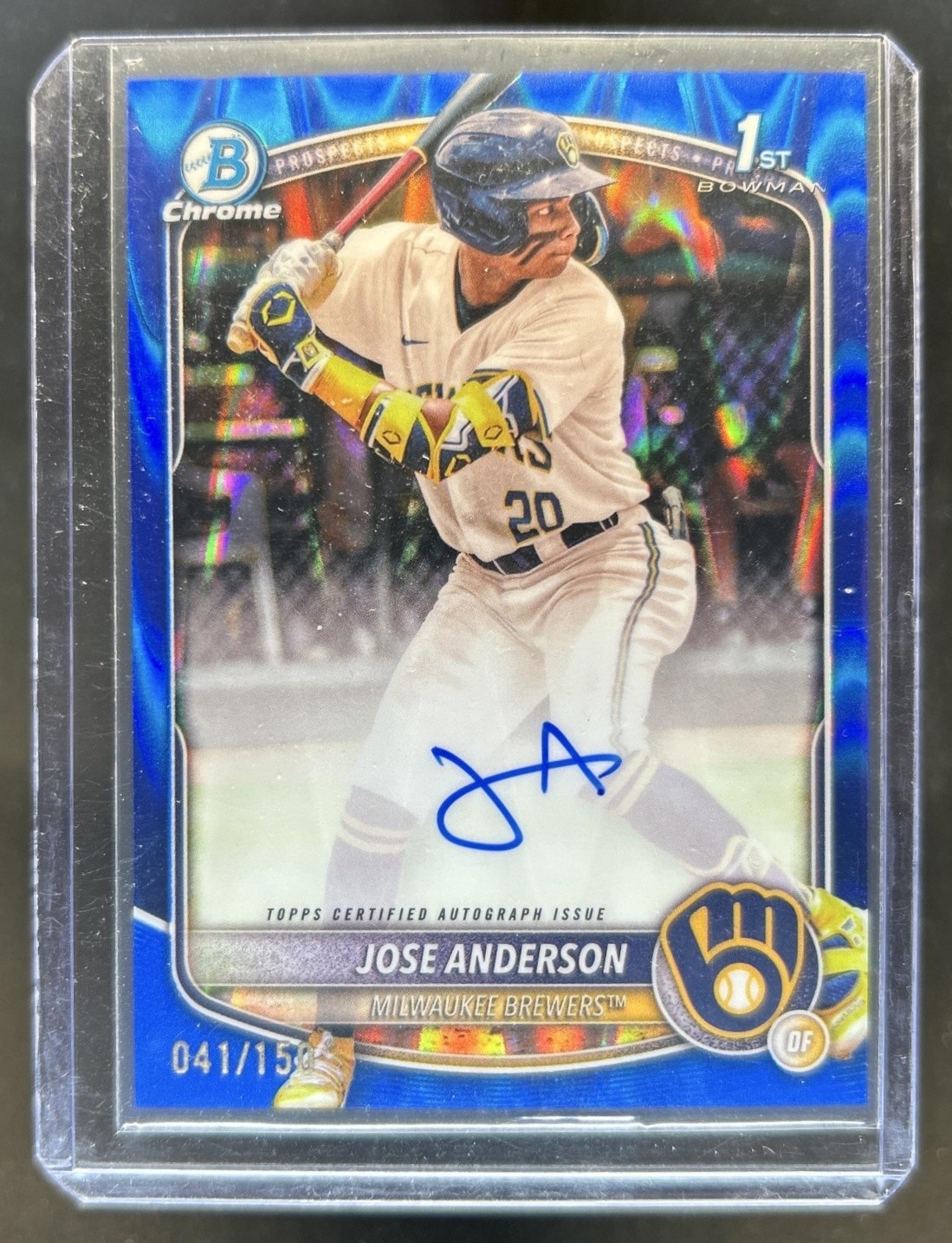 2025 Bowman Chrome Jose Anderson Auto Blue RayWave Refractor 1st #/150 Brewers