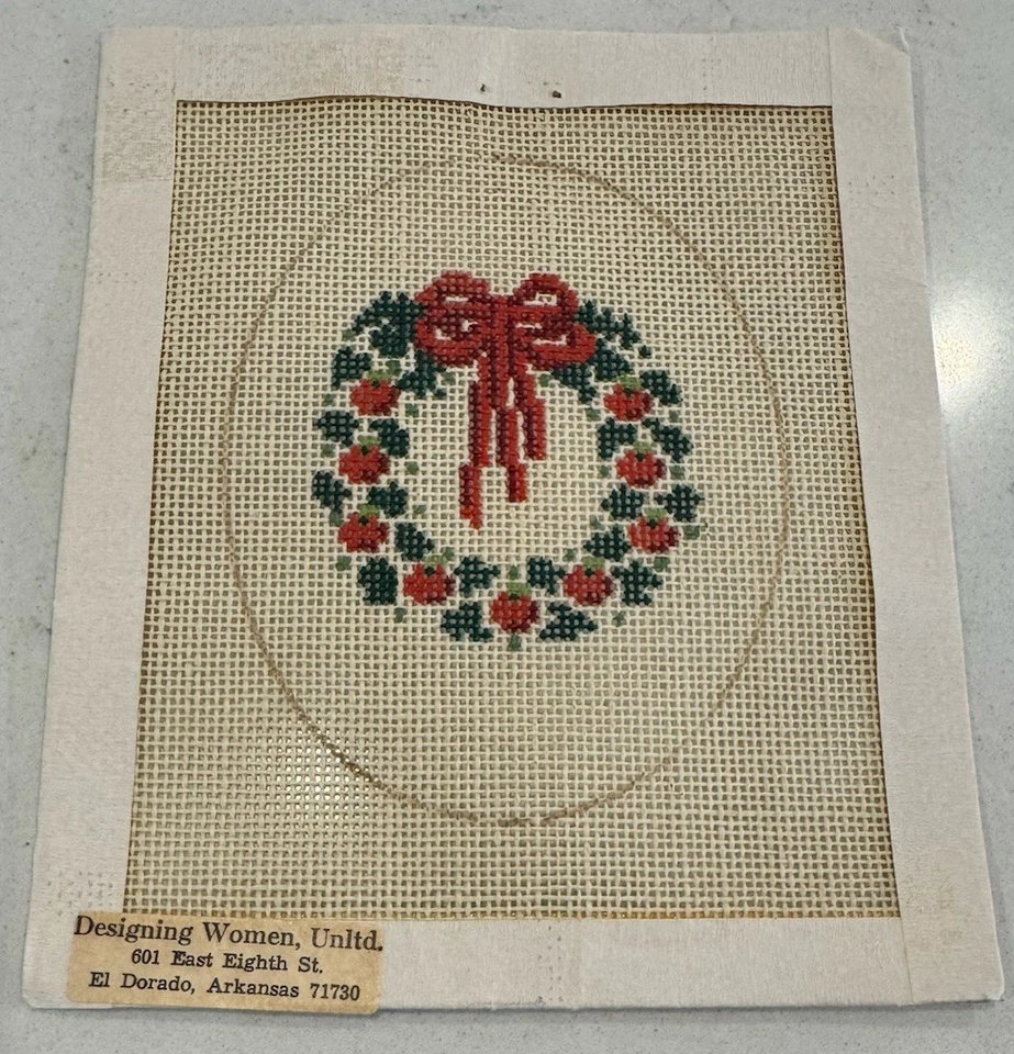 Designing Women Needlepoint Canvas Christmas Ornaments Lot4 Santa Wisemen Wreath - Image 3 of 4