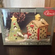 Gibson Bird Birdhouse Tree Salt And Pepper Christmas Santa With Friends W/ Box