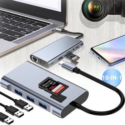 10-in-1 Multifunktions-Hub mit 4K Ausgang 100M LAN und USB 3.0 Anschlüssen
