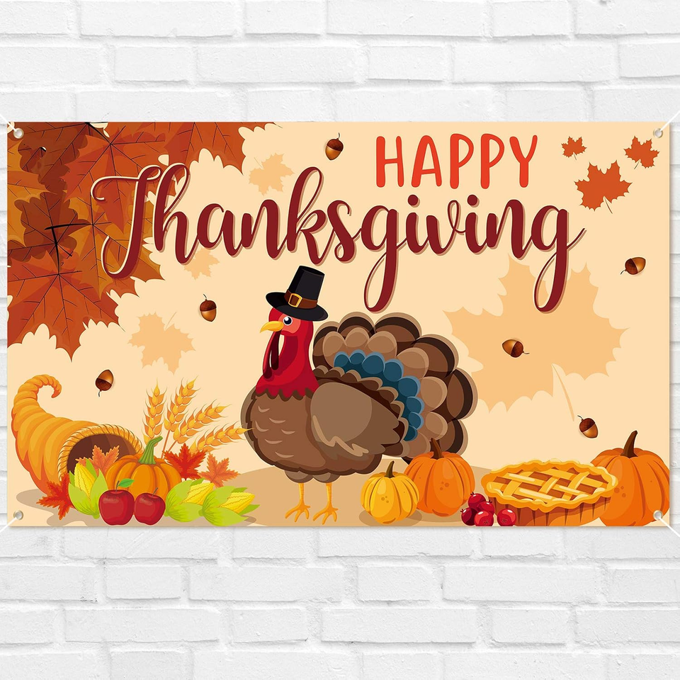 Happy Thanksgiving Backdrop Decorations - Fall Banner Maple Leaves ...