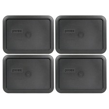 Pyrex 7210-PC Rectangle 3 Cup Charcoal Grey Storage Lid Cover 4PK for Glass Dish