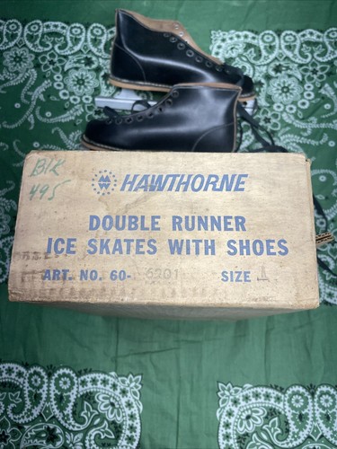 NOS Vintage Hawthorne Childs Double Runner Ice Skates Sz 1 Black Leather Unisex - Picture 15 of 17