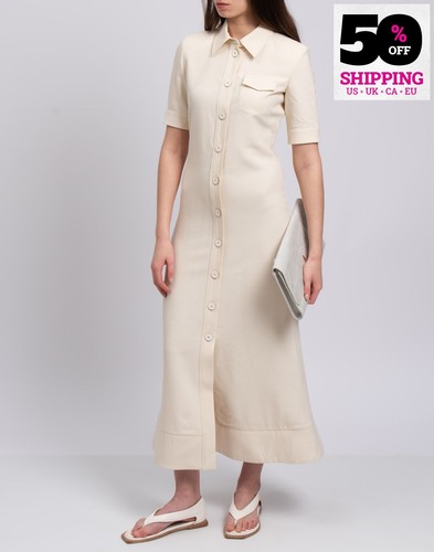 RRP €1779 JIL SANDER Maxi Shirt Dress DE34 US4 UK8 S Silk & Wool Blend Ivory