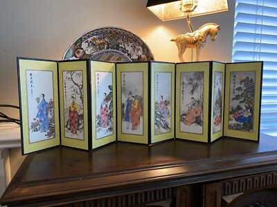 8 Panel Tabletop Folding Screen Paper Chinese Art Asian Decor Korea