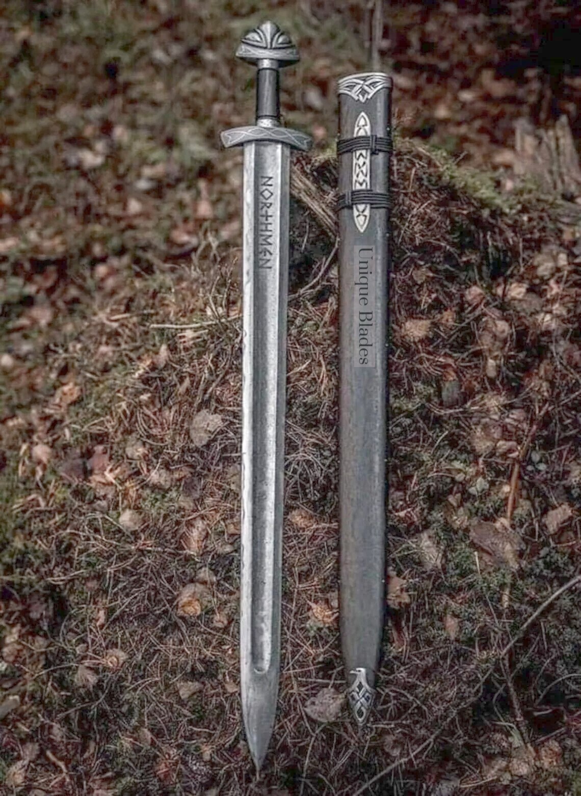 Northman 1095 Damascus Steel Viking Sword, 38 Inches, Full Tang, With Scabbard