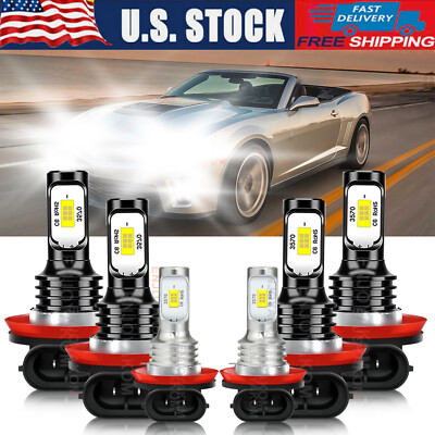 For Chevrolet Camaro 2015 6Pcs LED Headlight Hi/Lo+Fog Light Bulbs Combo Kit