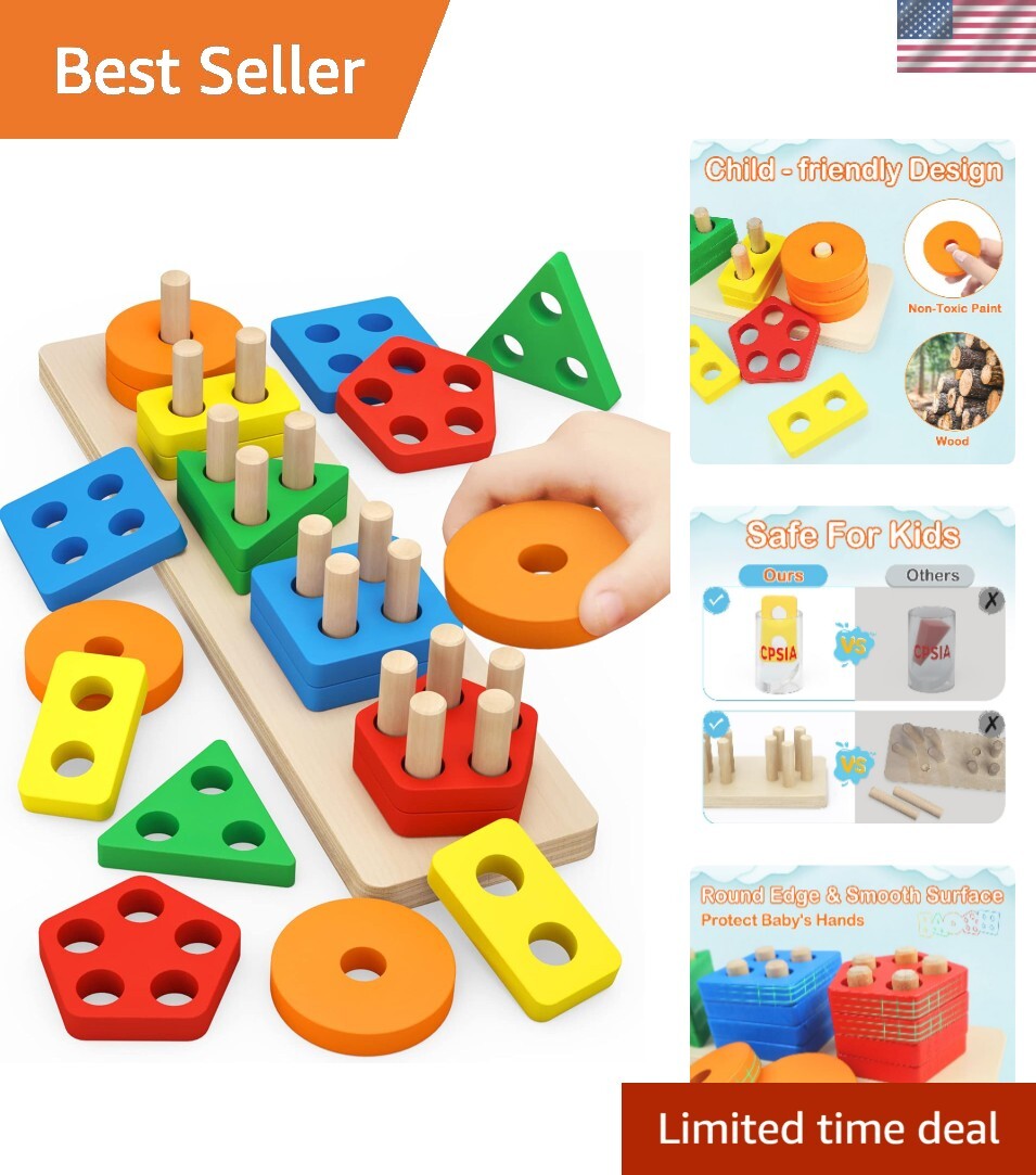 Montessori Wooden Sorting Stacking Toys for Toddlers Ages 1 2 3