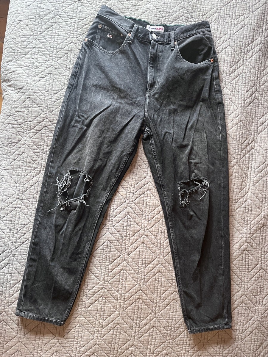 Tommy Hilfiger Jeans Mom Style Ripped Knees Faded Black W31” L32” High Waist