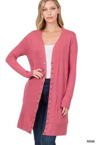 1X 2X 3X Snap Button Hip or Thigh Length Long Sweater Cardigan with Side Pockets - 第 67/69 張圖片