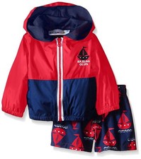 NWT WIPPETTE SWIM TRUNKS  COVER UP HOODED SET SAILOR CLUB RED  BLUE 2T