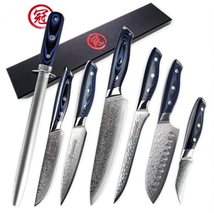 Damascus Steel Kitchen Knife Blade Set Cook Knives Santoku Boning Chef Paring