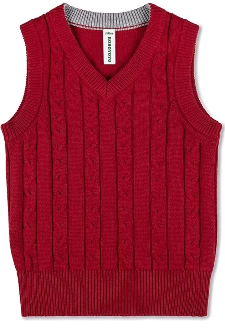 BOBOYOYO Boys Sweater Vest Unisex Cable Knit 100% Cotton 10-12 Yrs Uniform  Vest