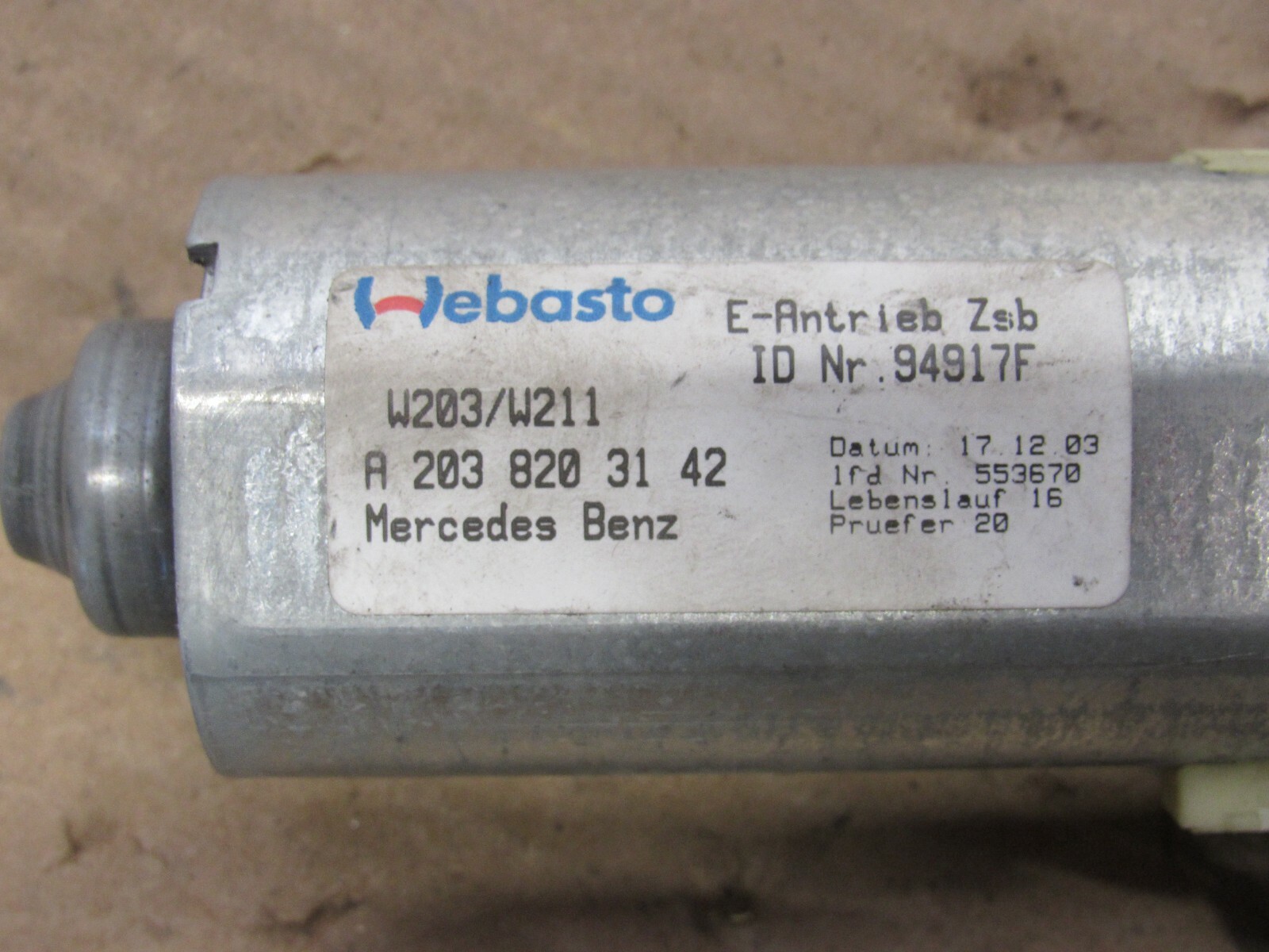 20012011 MERCEDES W203 W209 W211 W219 C/E/CLK/CLS CLASS SUNROOF MOTOR