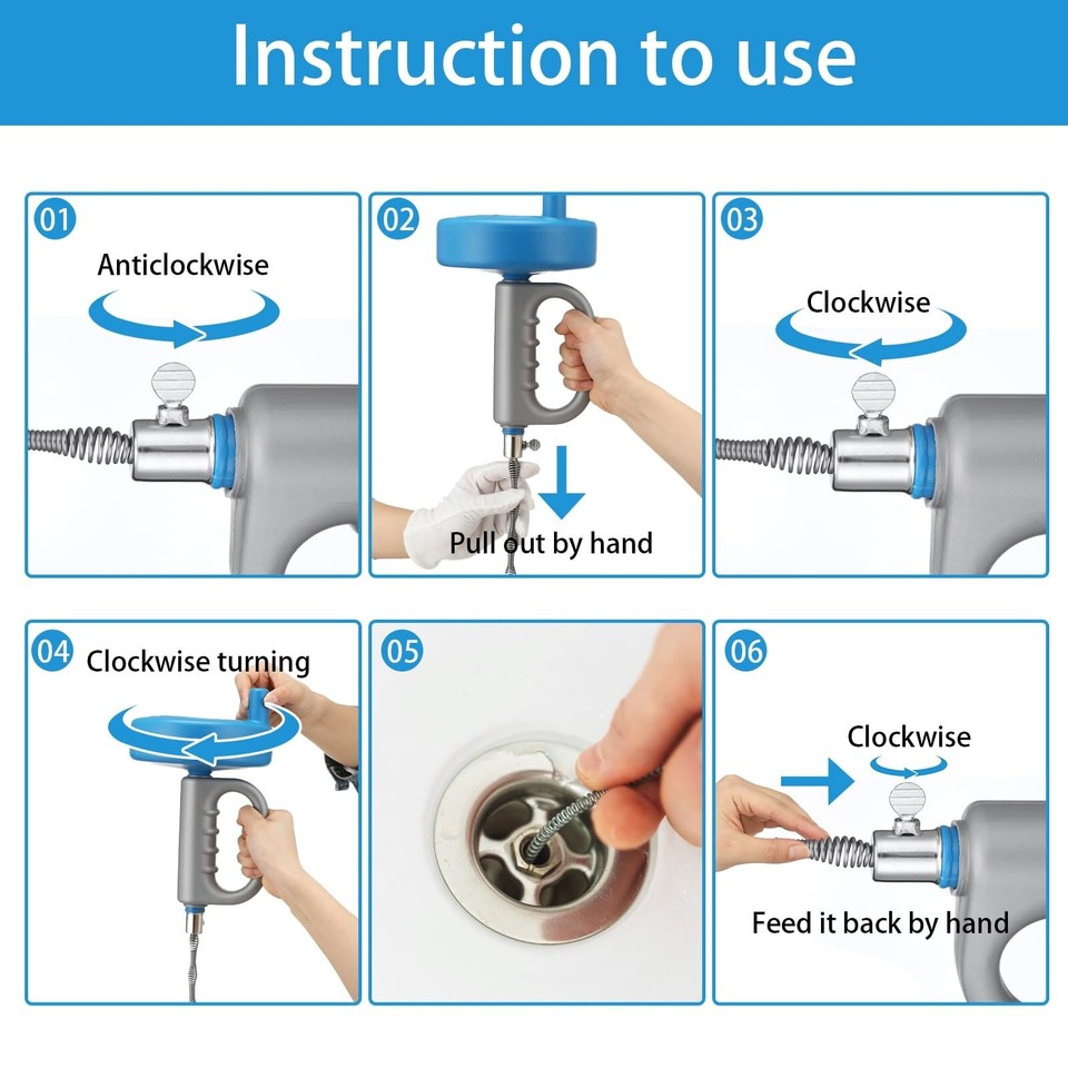 50 ft Drain Auger Plumbing Snake Kitchen Sink Drain Clog Remover Manual