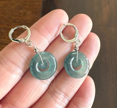 Certified Natural Type A Icy Blue Jadeite Jade Donut Earrings, Jade Donut