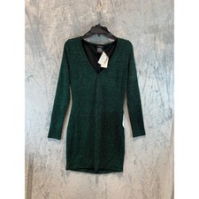 Speechless Womens Hunter Green Metallic Diamond V-Neck Long Sleeve Mini Dress L