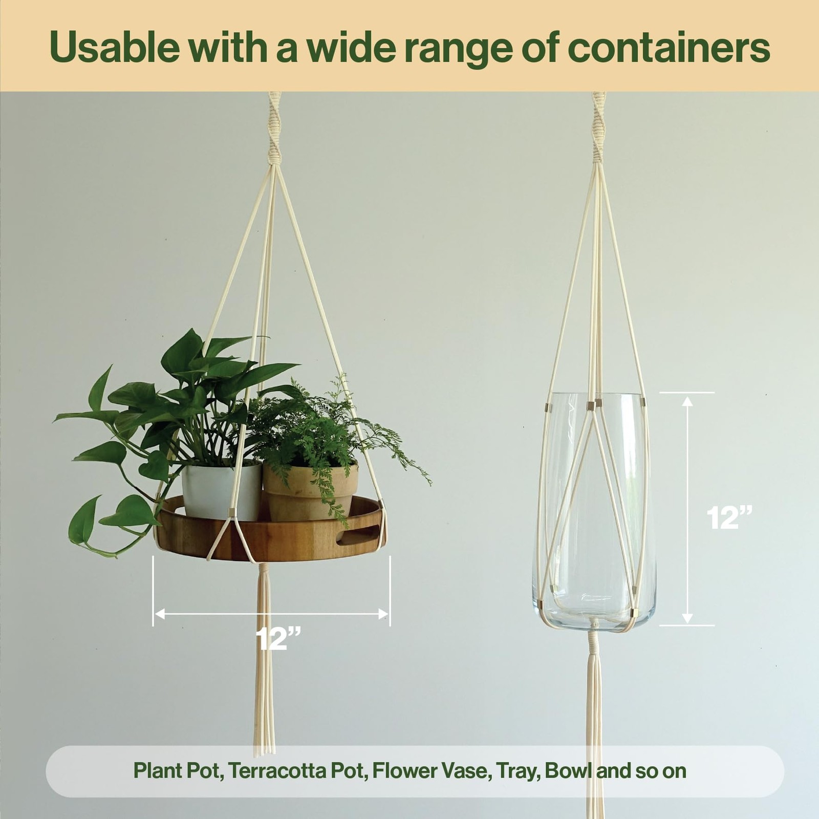 Macrame Plant Hanger Polyester Rope 42 Inch Outdoor Indoor Adjustable ...