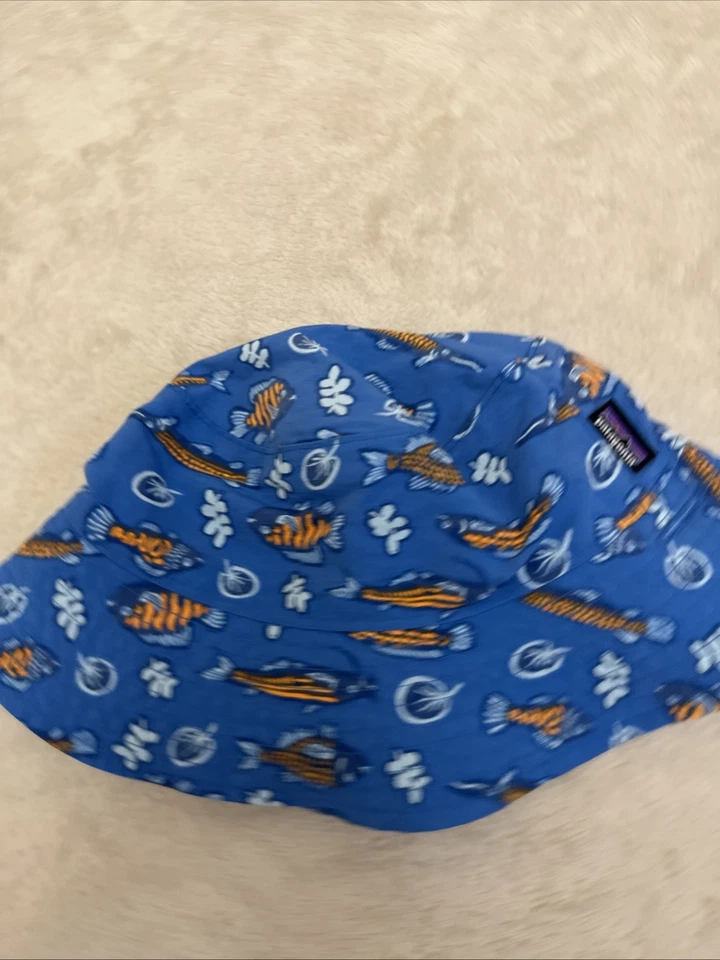 Bebé Unisex Azul Logo Sol Playa Sombrero Con Correa Para Asegurar Gorra TEMA DE PECES Exterior Foto 3 de 4