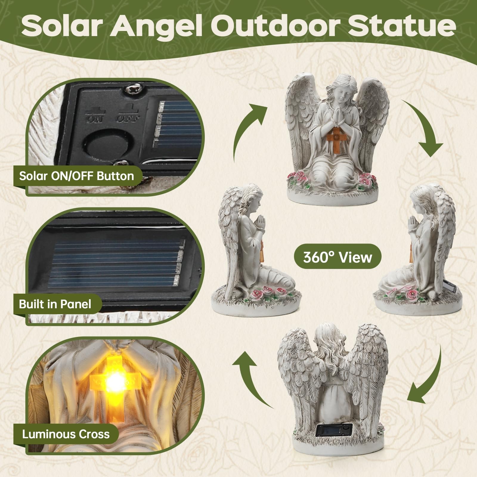 Elegant Solar-Powered Angel Garden Statue for Outdoor and Cemetery Decorations