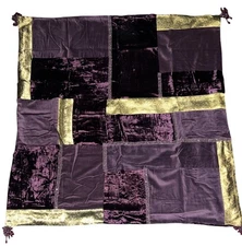 Plum & Gold Patchwork Table Cloth 49x49 Inches CBK  India Boho Throw