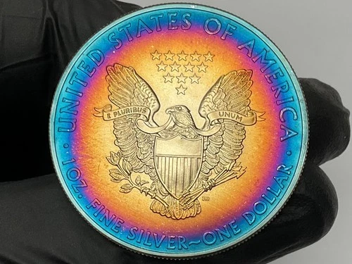 2013 American Silver Eagle 1oz MONSTER Bullseye 🎯 🌈 Toning Toned Toner Rainbow