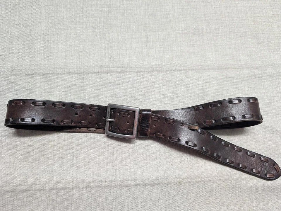 vintage Y2K leather laced AMBERCOMBIE & FITCH cowhide 38 brown belt 1990s wide - Image 2 of 4