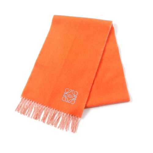 LOEWE Stall Anagram embroidered scarf with fringe Orange wool Shipped from Japan