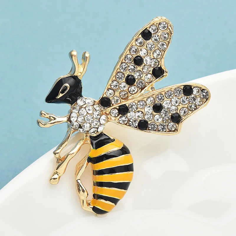 Lindo Broche Pin Esmalte Abeja Dorado - Joyería Insectos Diamantes de Imitación, Unisex Regalo de Verano Foto 3 de 4