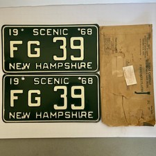 1968 New Hampshire Scenic License Plate Pair FG 39 With Original Envelope