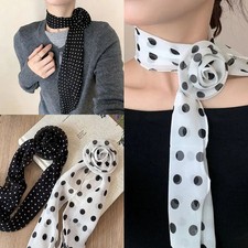 Fashion Detachable Chiffon Long Scarf Versatile Thin Polka Dots Rose Decor Neck