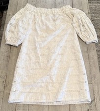 Vince Camuto Cream Eyelet Off Shoulder Puffy Sleeves Dress Elegant Size 0