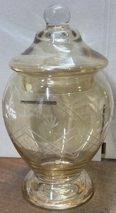 Antique Light Amber Tint Apothecary Glass Jar With Lid 9-1/2” Tall X  5”