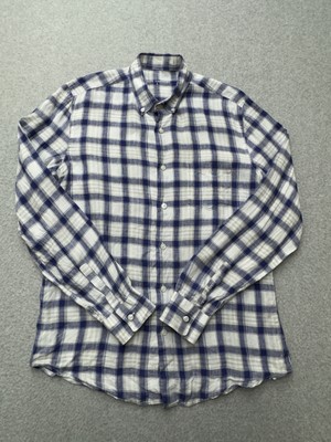 Adolfo Dominguez Shirt Mens Medium Plaid Linen Button Down Long Sleeve Casual