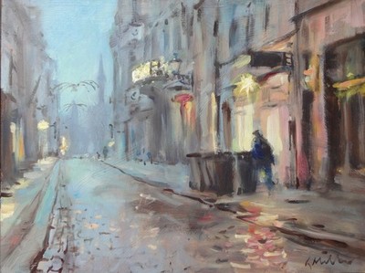 GERRY MILLER. Ölbild-''Weihnachtsbeleuchtung''. Ohne Rahmen. 40x30cm.