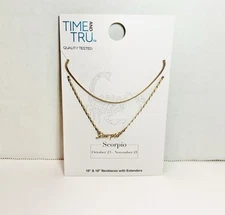 Time And Tru Scorpio Necklace Set 16" & 18" Gold Chains With Extenders