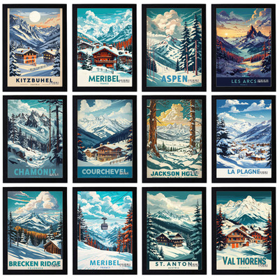 Vintage Skigebiete Reise Urlaub Poster Retro Druck Deko Wandbild A5 A4 A3