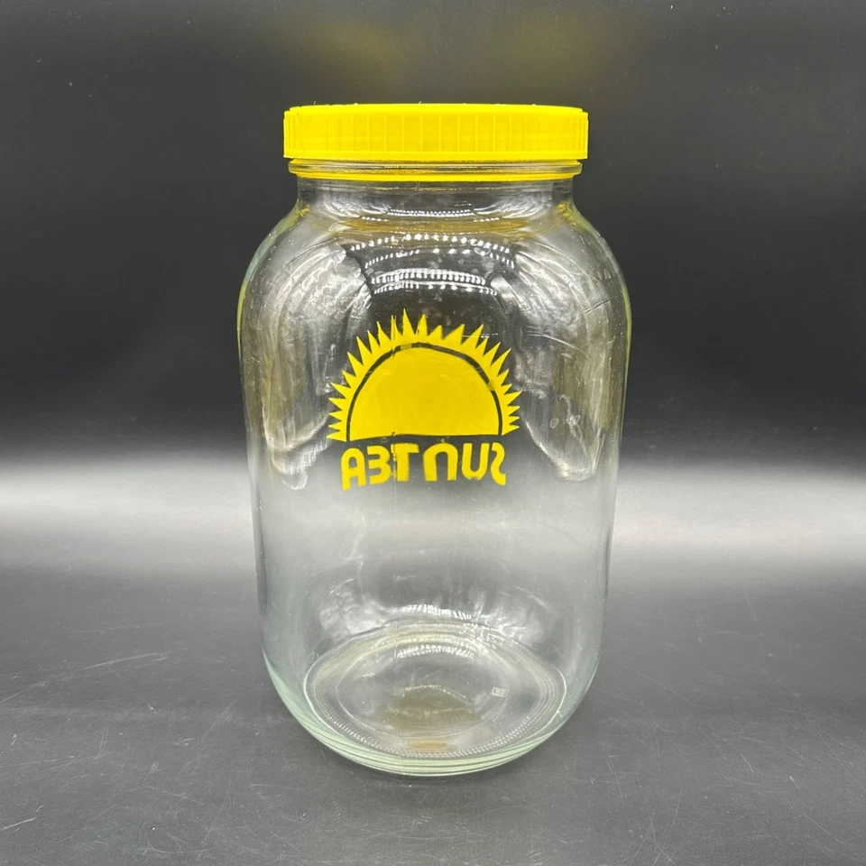 Tarro de té Sun vintage contenedor de vidrio de 1 galón ancla enganche cocina amarilla EE. UU. Foto 4 de 4