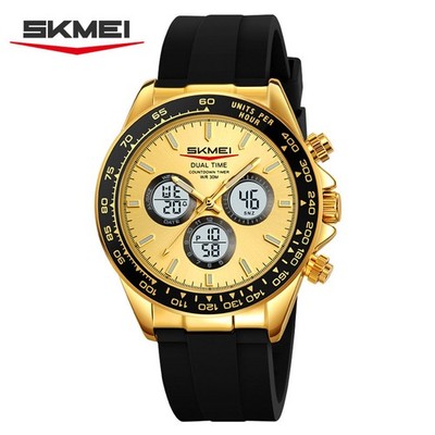 SKMEI Men's LED Digital Casual Watch Stainless Steel Waterproof Alarm Wristwatch