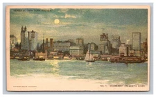 Moonlight On North River, New York City NY 1903 Hearst Postcard