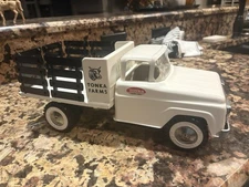 Vintage Tonka Farm Stake Truck Pressed Steel Toy Pickup White Flatbed