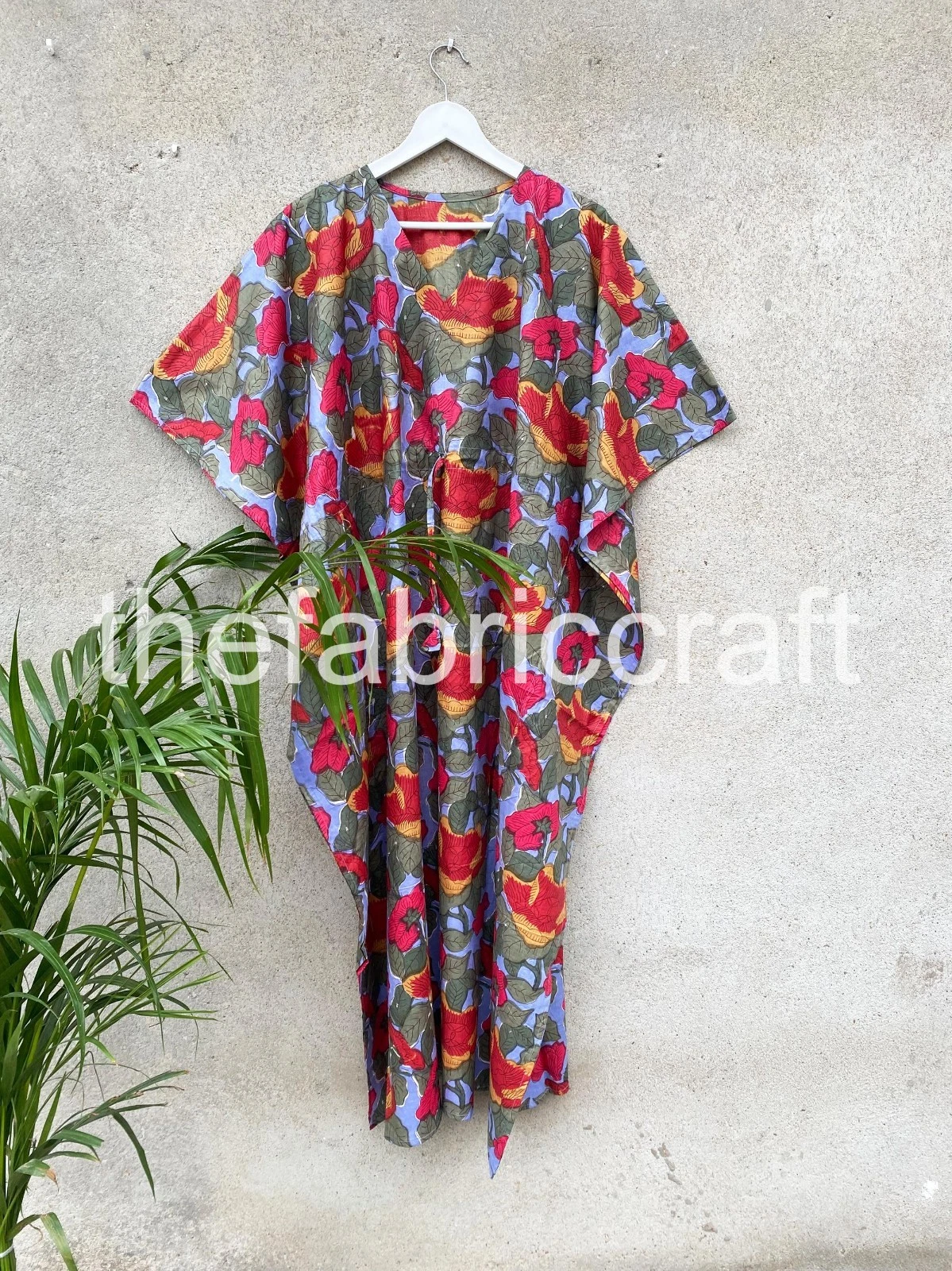 Ethnic Printed Kaftan Dress – Vacation Wear, Cotton Kimono Style Maxi Dress