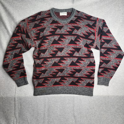 Le Tigre Mens Sweater Size M Nu Wave Grunge Dad Lightning Arrows AOP Grandpa 90s