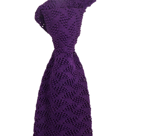 $330 NWT TOM FORD Purple Solid Knit Pattern Silk Neck Tie Italy 3.25W