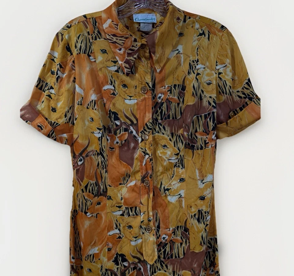 Vestido Camisa Sy Frankl Vintage Años 70 Estampado Animal Guepardo Mini Vestido Pequeño Foto 2 de 4