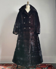 VTG CUSTOM GENUINE GLOSSY BROWN MINK FUR MAXI COAT w/ZIP OFF BOTTOM  STOLE