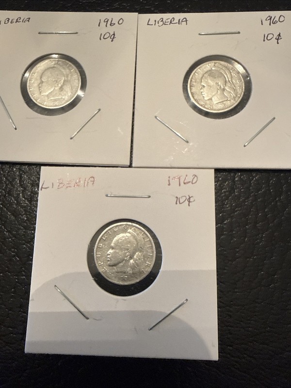 1960 Liberia Circulated 10 Ten Cents Silver Coin KM-15 (Three Coins)