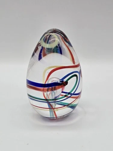 Glass Eye Studio Swirl And Bubble Egg Paperweight Multi-colored Signed